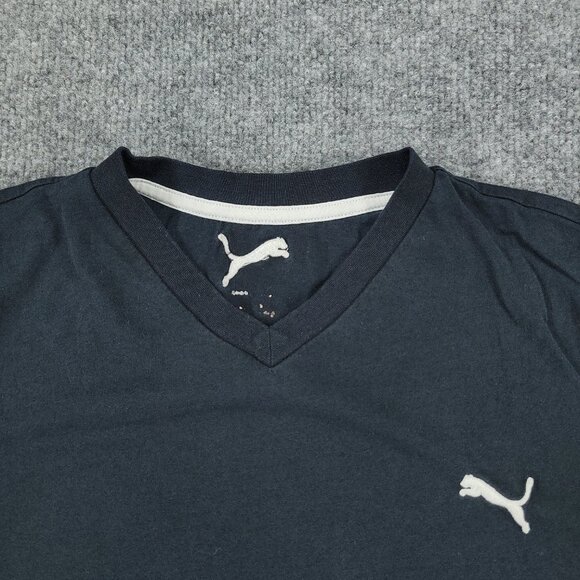 Puma Shirt Men Medium Black V-Neck Short Sleeve Pullover Embroidered Logo Adult - Picture 3 of 12